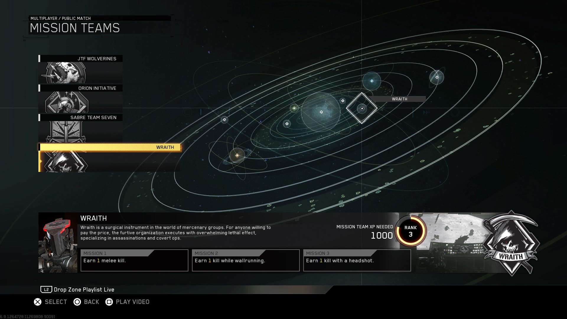 Selecting a mission team, our faction progression system in Infinite Warfare.