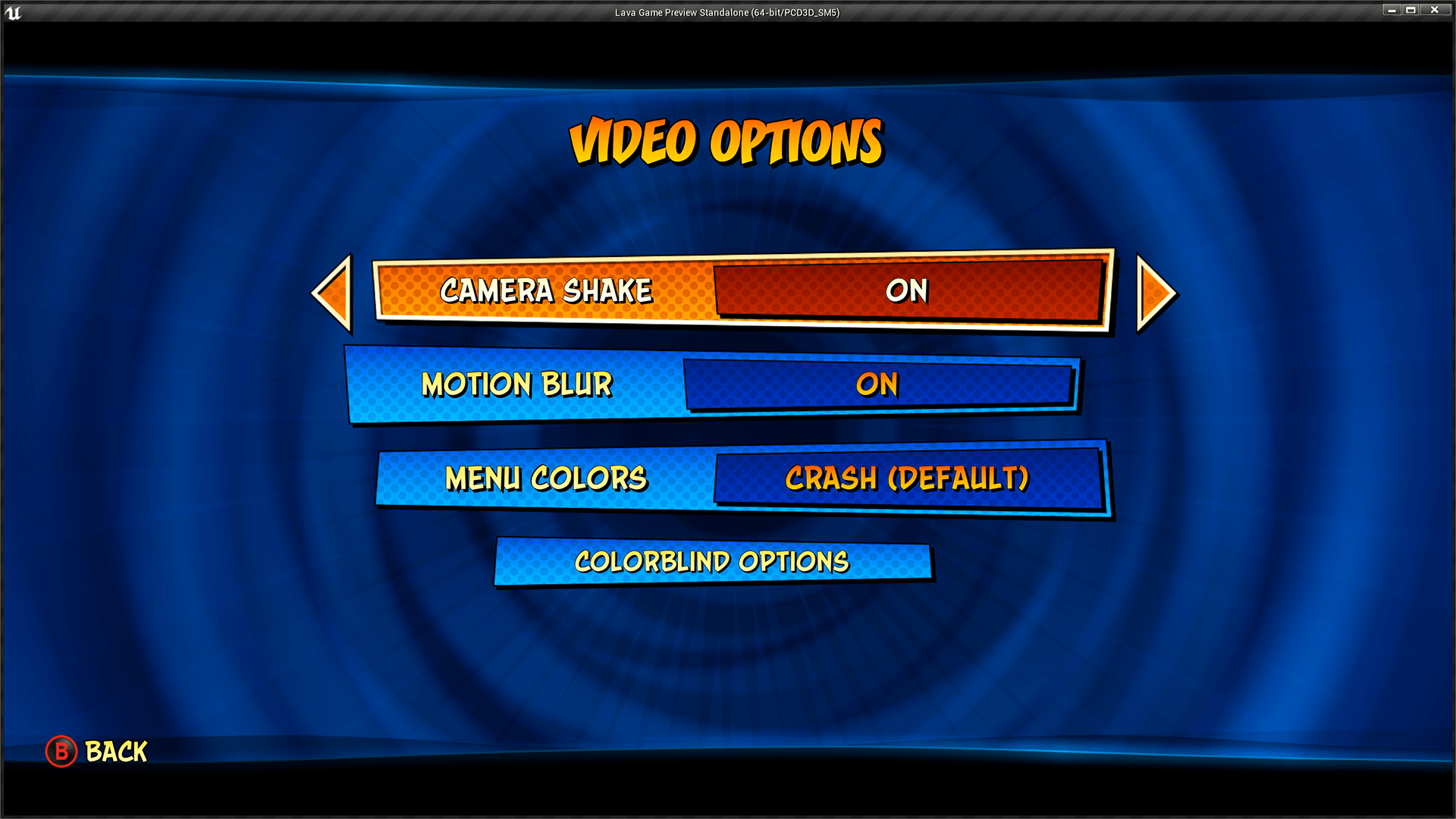 Our video options menu, roughly during our alpha milestone.
