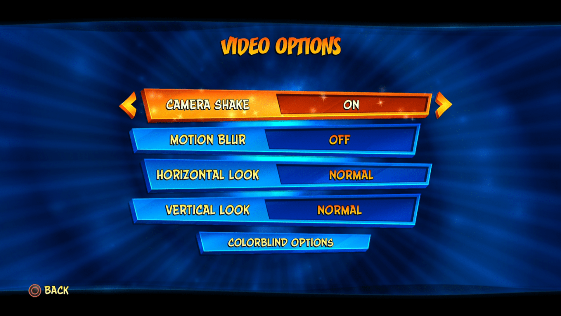The final video options menu, with horizontal selection and dropdown boxes functional. (We have sliders working too!)