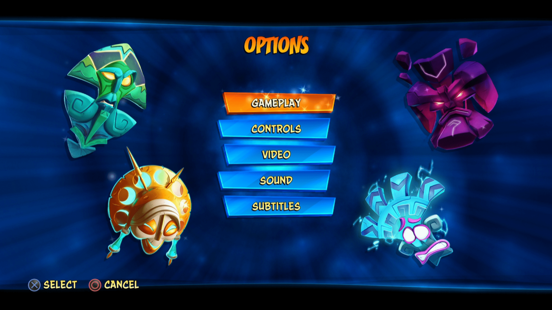 Crash 4's option select screen.