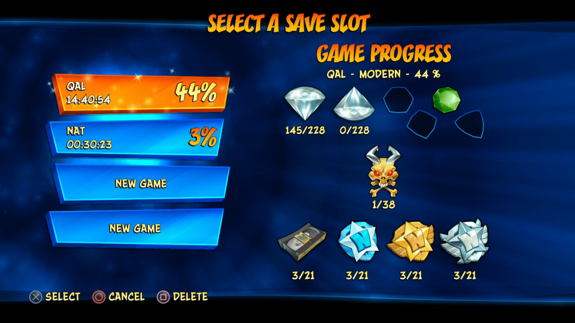 The save slots screen.